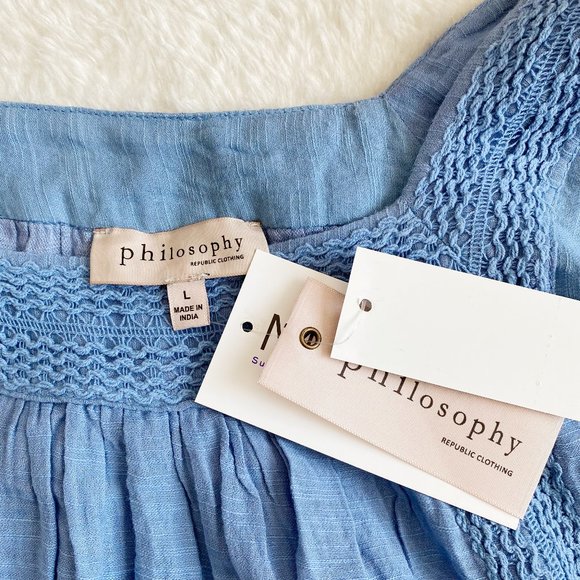 Philosophy, Women's Boho Short Sleeve Square Neck, Blue, Size L - Picture 4 of 6